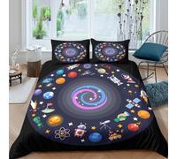 space explorationSet Di Copripiumino ultra microfibra Set di 3 Pezzi stampa di 3D con cerniera cartoon space theme copripiumino con federe traspirante ultra morbido for coppie Double（200x200cm）