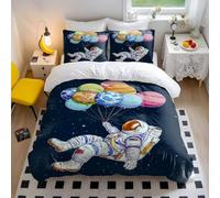 Space Explorer, Set di biancheria da letto, motivo: astronauta e pianeta e palloncini, in morbida microfibra, per bambini, ragazzi e ragazze, con stampa galassia (style5, king 240 x 220 cm, 65 x 65 cm
