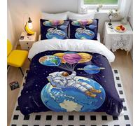 Space Explorer, Set di biancheria da letto, motivo: astronauta e pianeta e palloncini, in morbida microfibra, per bambini, ragazzi e ragazze, con stampa galassia (stile 4, matrimoniale, 200 x 200 cm