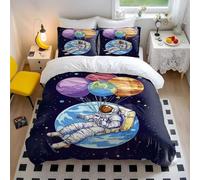 Space Explorer, Set di biancheria da letto, motivo: astronauta e pianeta e palloncini, in morbida microfibra, per bambini, ragazzi e ragazze, con stampa galassia (stile 3, matrimoniale, 200 x 200 cm