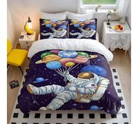 Space Explorer, Set di biancheria da letto, motivo: astronauta e pianeta e palloncini, in morbida microfibra, per bambini, ragazzi e ragazze, con stampa galassia (stile 1, matrimoniale, 200 x 200 cm