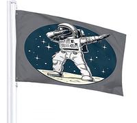 Space Flag 3x5 FT Funny Dabbing Astronaut On Universe Planet Moon with Stars Polka Dot Outdoor Flags Large Welcome Yard Banners Home Garden Yard Lawn Decor