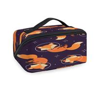 Space Fox Pattern Travel Makeup Bags per donne uomini ragazze ragazzi volpe carino sacchetto di lavaggio borsa portatile articoli da toeletta cosmetici organizer doccia borsa