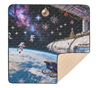 Space Future Christmas Wallpaper Large Stylish Baby Playmat for Floor Cozy Traspirante Activity Gym Mat for Babies Neonati, 127 x 127 cm