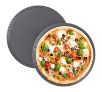 Space Home - 2x Teglia per Pizza in Acciaio Antiaderente 32 cm - Stampo Rotondo da Forno - Cottura Uniforme - Set 2 Teglie Ideale per Pizza, Focacce e Pane