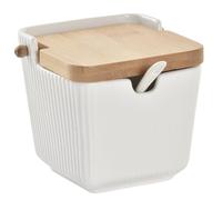 Space Home - Portaspezie - Saliera con Coperchio in Legno - Zuccheriera - Contenitore per Condimento in Ceramica - Bianco (Modello 3)