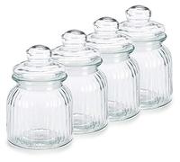 Space Home - Set 4 Barattoli Vetro con Coperchio 300 ml - Vasetti Piccoli Porta Confetti e Caramelle - Contenitori Vetro per Alimenti, Cucina o Matrimonio - Barattoli Sale Zucchero Caffè