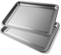 Space Home - Set di 2 vassoi da servizio - piatto rettangolare per cazzuola - acciaio inossidabile - piastra universale - utensili da cucina rettangolari per forno - facile da pulire - 40 x 30 cm