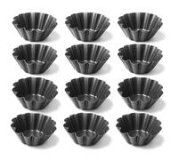 Space Home - Stampini Flan in Acciaio al Carbonio 10 cm - Set 12 Stampo Flan e Stampo Budino per Panna Cotta, Muffin e Dolci Monoporzione- Stampi Riutilizzabili per Forno