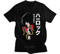 Space Pirate Captain Harlock T Shirt Men Cotton Tshirt Japan Manga T-Shirt Short Sleeve Anime Tee Top Harajuku Gift Black L
