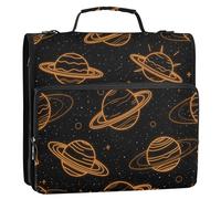 Space Planet Arancione Nero 3 Anelli Raccoglitore Organizzatore con Maniglia Multi-Tasca Organizzatore Documenti per Scuola/Ufficio Organizadores de adhesivos escolares