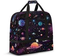 Space Planet, borsone da viaggio per donne e uomini, con galassia e pianeta, pieghevole, borsa da palestra per il fine settimana e la notte, borsa da cabina con scomparto per scarpe, Multicolore