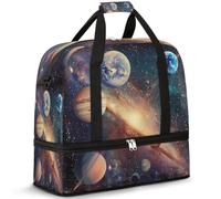Space Planet, borsone da viaggio per donne e uomini, galassia, universo, nebulosa pieghevole, per sport, palestra, fine settimana, pernottamento, borsa da cabina con scomparto per scarpe, Multicolore