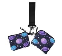 Space Planet Colorful Cartoon Portamonete per le Donne Titolare Del Titolare Del Mondo Con Portachiavi Per Il Lavoro 2 Pacchetti di Carta di Credito Cartoon Pianeta Spaziale, Cartone Animato Pianeta