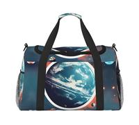Space Planet Earth - Borsa larga da viaggio riutilizzabile, borsa per la spesa, borsa per le vacanze, borsone sportivo con tracolla regolabile, nero, taglia unica, Nero , Taglia unica
