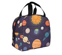 Space Planet Grande borsa per il pranzo solare Simpatico cartone animato Pianeti luminosi colorati Universo Spazio esterno Borsa per il pranzo riutilizzabile per gite di un giorno Spiagge Spor