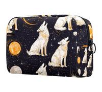 Space Planet Howling Wolf - Trousse da donna, per articoli da toeletta da viaggio, grande, pratica borsa organizer con cerniera, Multi, 18.5x7.5x13cm/7.3x3x5.1in, Beauty case