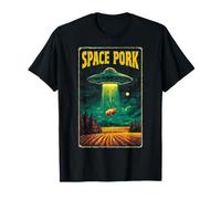Space Pork - Retro Alien Pig Abduction Opera d'arte Maglietta