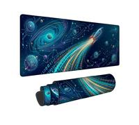 Space Rocket - Tappetino per mouse grande, motivo: codice binario | Codice binario digitale, tappetino per mouse esteso, orbite planetarie, tema esplorazione dello spazio