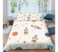 Space rocketsSet Di Copripiumino microfibra 3 Pezzi stampa 3D con cerniera Cartoon space adventure copripiumino con federa traspirante ultra morbido e traspirante for bambini Double（200x200cm）