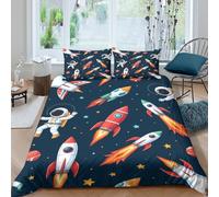 space rocketsSet Di Copripiumino microfibra 3 Pezzi stampa di 3D cerniera nascosta cartoon space theme copripiumino con federa soffice ultra morbido e traspirante for bambini Single（135x200cm）