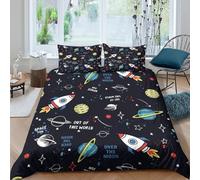 space rocketsSet Di Copripiumino microfibra morbida 3 Pezzi stampa 3D con cerniera cartoon kids design copripiumino con federa traspirante ultra morbido e traspirante for bambini Double（200x200cm）