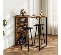Space-Saving 3-Piece Bar Table and Stools Set - Dining Table for 2 with 3 Storage Shelves - Industrial Vintage Apartment Furniture - Ideal for Small Dining Rooms or Living Rooms - Vintage Color +