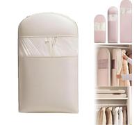Space Saving Hanging Garment Bag with Self Compression Zipper, Space Saving Garment Bags, Dust Cover Clothes Bags For Down Coat, for Closet Storage (beige, M)