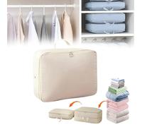 Space Saving Self Compression Organizer, Ultra Space Saving Storage Tote, 2024 New Bedroom Clothes Storage Bags with Zipper, Heavy Duty Moving Bags, For Comforters, Clothes, Blankets (Beige,16*7*12in)