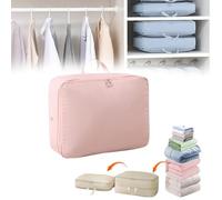 Space Saving Self Compression Organizer, Ultra Space Saving Storage Tote, 2024 New Bedroom Clothes Storage Bags with Zipper, Heavy Duty Moving Bags, For Comforters, Clothes, Blankets (Pink,16*7*12in)