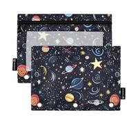 Space Starry Sky Cosmic Planet Raccoglitore Borse per Tre Anelli Tasche con Cerniera per Studenti Casa Viaggio Carte Storage Container