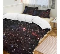 Space Stars, set copripiumino da 3 pezzi con 2 federe, motivo galassia, pianeta, caldo, chiusura con cerniera, set di biancheria da letto morbido per tutte le stagioni, 201 x 229 cm