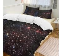 Space Stars, set copripiumino da 3 pezzi con 2 federe, motivo galassia, pianeta, caldo, chiusura con cerniera, set di biancheria da letto morbido per tutte le stagioni, 229 x 229 cm