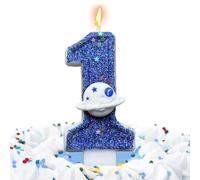 Space Theme Birthday Cake Number Candles - Birthday Candles Numbers, Single Pack Universe Galaxy Decor for Desserts, Cosmic Rocket Ornament, Holiday Supplies, Topper for Parties and Play