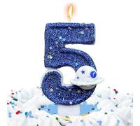Space Theme Birthday Cake Number Candles - Birthday Candles Numbers, Single Pack Universe Galaxy Decor for Desserts, Cosmic Rocket Ornament, Holiday Supplies, Topper for Parties and Play