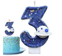 Space Theme Birthday Cake Number Candles - Birthday Candles Numbers, Single Pack Universe Galaxy Decor for Desserts, Cosmic Rocket Ornament, Holiday Supplies, Topper for Parties and Play