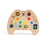 Space Themed Activity Panel for Seniors, Wooden Fidget Board with Rotary Knobs, Toggle Switches, Illuminated Buttons, and Key Lock, Fine Motor Skills, 12.6 x 7.5 Inches