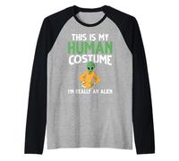 Space UFO Spaziale Science Fiction Costume divertente Alien Maglia con Maniche Raglan