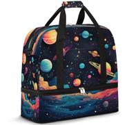 Space Universe Planet Mountain Borsone da viaggio per donne e uomini, pieghevole, per sport, palestra, fine settimana, pernottamento, borsa da cabina con scomparto per scarpe, Multicolore