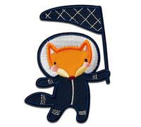 Space volpe bandiera tuta universo Galaxy spazio esterno - Toppe termoadesive Patch Toppa ricamate, misura: 8,8 x 6,3 cm