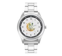 Space Weed Smoking Moon Alien, orologio casual da uomo, con cinturino in acciaio inox, in lega, al quarzo, Stile:, regular, Bracciale