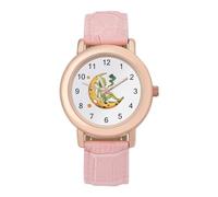 Space Weed Smoking Moon Alien Orologio da polso da donna, elegante, analogico, al quarzo, cinturino in pelle, Stile:, regular, Cinturino