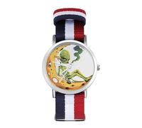 Space Weed Smoking Moon Alien orologio sportivo per uomo donna cinturino in nylon orologio da polso analogico al quarzo, Stile:, regular, Cinturino
