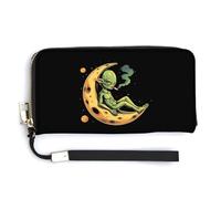 Space Weed Smoking Moon Alien Portafoglio da donna in pelle lunga porta carte di credito, Stile:, 20.0*10.5cm