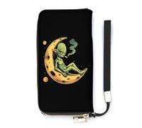 Space Weed Smoking Moon Alien Slim Wallet per le donne borsa lunga carino pochette da polso borsa porta carte, Stile:, 20x10.5cm