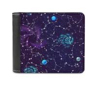 Space Zodiac Costellazioni Galassie Pianeti Portafoglio da uomo Bifold Slim Cash Card Holder Borsa in pelle, Stile:, Taglia unica