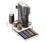 SpaceAid Cassetto porta cialde in bambù compatibile con capsule Nespresso Vertuo, porta accessori per stazioni da caffè, vassoio organizer compatibile con 40 capsule grandi o 56 piccole, bianco