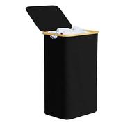 SpaceAid Cesto Portabiancheria con Coperchio, 110 Litri - Portabiancheria Sporca con Manici in Bambù, Grande Cesto Biancheria Sporca Piegevole per Camera, Bagno, Dormitorio e Lavanderia - Nero