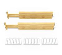 SpaceAid Divisori per cassetti in bambù alti 10,2 cm con etichette, organizer regolabili per cassetti da cucina, organizzazione espandibile per casa, ufficio, comò e bagno, 4 divisori (43-55,9 cm)