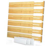 SpaceAid Divisori per cassetti in bambù con etichette, organizer regolabili per cassetti da cucina, organizzazione espandibile per casa, ufficio, comò e bagno, 6 divisori (33,7-43,2 cm)